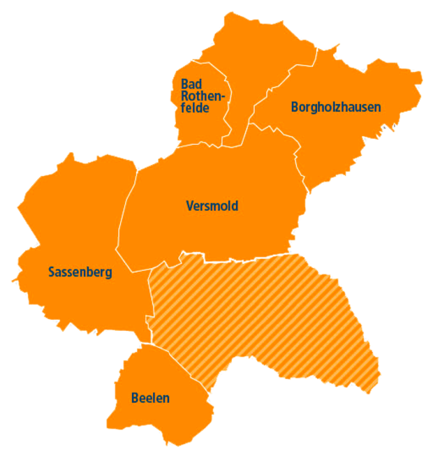 Übersichtskarte mit Orten im Versorgungsgebiet 